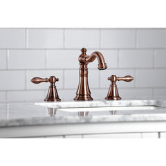 Widespread Bathroom Faucet, Heirloom, Two-Handle with Brass Pop-Up in Antique Copper