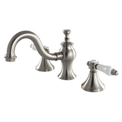 Widespread Bathroom Faucet, Heirloom, Two-Handle with Brass Pop-Up in Brushed Nickel