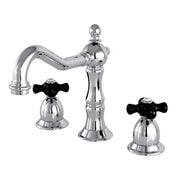 Widespread Bathroom Faucet, Heirloom, Two-Handle with Brass Pop-Up in Polished Chrome