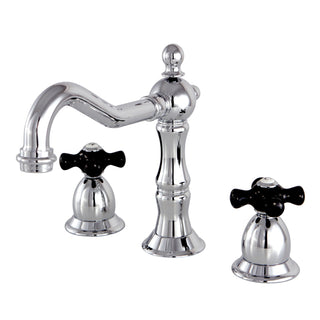 Widespread Bathroom Faucet, Heirloom, Two-Handle with Brass Pop-Up in Polished Chrome