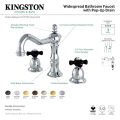 Widespread Bathroom Faucet, Heirloom, Two-Handle with Brass Pop-Up in Polished Chrome