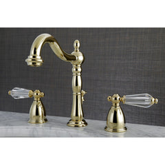 Widespread Bathroom Faucet, Heirloom, Two-Handle with Brass Pop-Up in Polished Brass