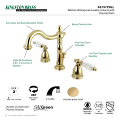 Widespread Bathroom Faucet, Heirloom, Two-Handle with Brass Pop-Up in Polished Brass