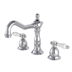 Widespread Bathroom Faucet, Heirloom, Two-Handle with Brass Pop-Up in Polished Chrome