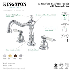 Widespread Bathroom Faucet, Heirloom, Two-Handle with Brass Pop-Up in Polished Chrome
