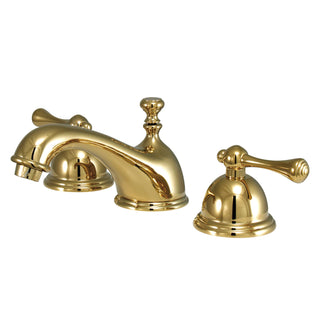 Widespread Bathroom Faucet, Heirloom, Two-Handle with Brass Pop-Up in Polished Brass