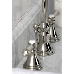 Widespread Bathroom Faucet, Heirloom, Two-Handle with Brass Pop-Up in Polished Nickel