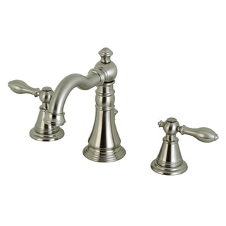 Widespread Bathroom Faucet, Heirloom, Two-Handle with Pop-Up Drain in Brushed Nickel