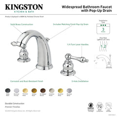 Widespread Bathroom Faucet, Heirloom, Two Handles with Pop-Up Drain in Brushed Brass