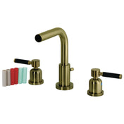 Widespread Bathroom Faucet, Kaiser, Two-Handle with Brass Pop-Up in Antique Brass