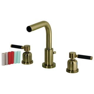 Widespread Bathroom Faucet, Kaiser, Two-Handle with Brass Pop-Up in Antique Brass