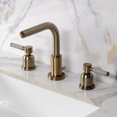 Widespread Bathroom Faucet, Kaiser, Two-Handle with Brass Pop-Up in Antique Brass