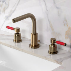 Widespread Bathroom Faucet, Kaiser, Two-Handle with Brass Pop-Up in Antique Brass