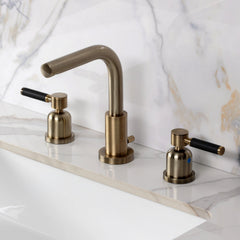 Widespread Bathroom Faucet, Kaiser, Two-Handle with Brass Pop-Up in Antique Brass
