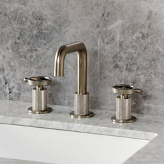 Widespread Bathroom Faucet, Levante, Two-Handle with Push Pop-Up Drain in Brushed Nickel