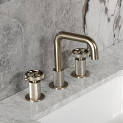Widespread Bathroom Faucet, Levante, Two-Handle with Push Pop-Up Drain in Brushed Nickel