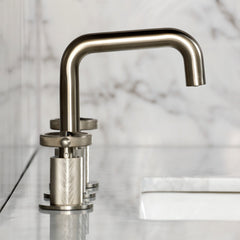 Widespread Bathroom Faucet, Levante, Two-Handle with Push Pop-Up Drain in Brushed Nickel