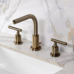 Widespread Bathroom Faucet, Manhattan, Two-Handle with Brass Pop-Up in Antique Brass