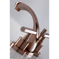 Widespread Bathroom Faucet, Manhattan, Two-Handle with Brass Pop-Up in Antique Copper