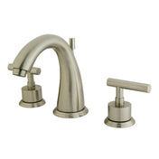 Widespread Bathroom Faucet, Manhattan, Two-Handle with Brass Pop-Up in Brushed Nickel