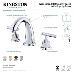 Widespread Bathroom Faucet, Manhattan, Two-Handle with Brass Pop-Up in Brushed Nickel