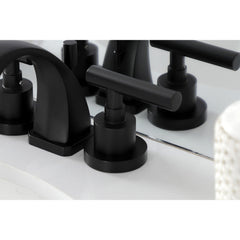 Widespread Bathroom Faucet, Manhattan, Two-Handle with Brass Pop-Up in Matte Black