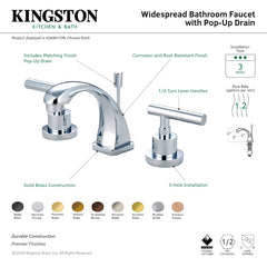 Widespread Bathroom Faucet, Manhattan, Two-Handle with Brass Pop-Up in Polished Chrome