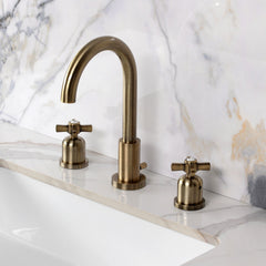 Widespread Bathroom Faucet, Millennium, Two-Handle with Brass Pop-Up in Antique Brass