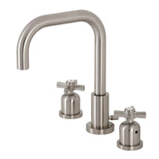 Widespread Bathroom Faucet, Millennium, Two-Handle with Brass Pop-Up in Brushed Nickel