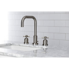 Widespread Bathroom Faucet, Millennium, Two-Handle with Brass Pop-Up in Brushed Nickel