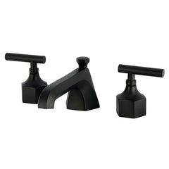 Widespread Bathroom Faucet, Navei, Two-Handle with Brass Pop-Up in Matte Black