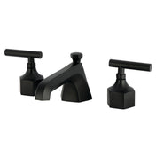 Widespread Bathroom Faucet, Navei, Two-Handle with Brass Pop-Up in Matte Black