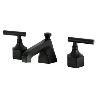 Widespread Bathroom Faucet, Navei, Two-Handle with Brass Pop-Up in Matte Black