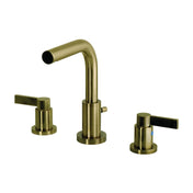 Widespread Bathroom Faucet, NuvoFusion, Two-Handle with Brass Pop-Up in Antique Brass