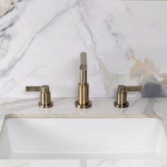 Widespread Bathroom Faucet, NuvoFusion, Two-Handle with Brass Pop-Up in Antique Brass