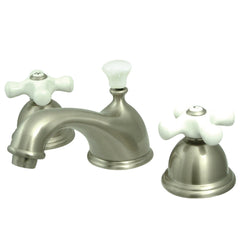 Widespread Bathroom Faucet, Restoration, Two Cross Handles in Brushed Nickel