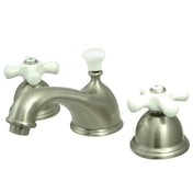 Widespread Bathroom Faucet, Restoration, Two Cross Handles in Brushed Nickel