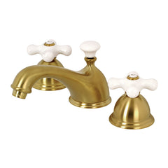 Widespread Bathroom Faucet, Restoration, Two-Handle 3-Hole in Brushed Brass