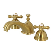 Widespread Bathroom Faucet, Restoration, Two-Handle with Brass Pop-Up in Brushed Brass