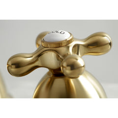 Widespread Bathroom Faucet, Restoration, Two-Handle with Brass Pop-Up in Brushed Brass