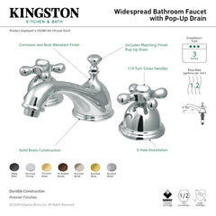 Widespread Bathroom Faucet, Restoration, Two-Handle with Brass Pop-Up in Brushed Brass