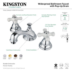 Widespread Bathroom Faucet, Royale, Two Cross Handles in Polished Chrome