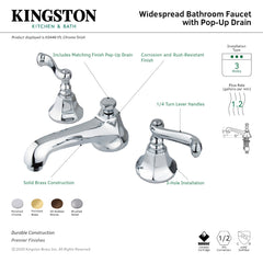 Widespread Bathroom Faucet, Royale, Two-Handle with Brass Pop-Up in Polished Brass