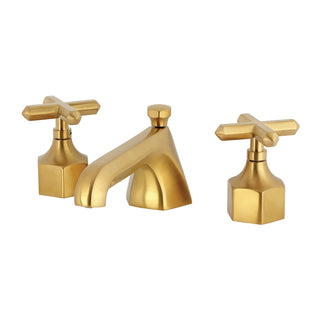 Widespread Bathroom Faucet, Sona, Two-Handle with Brass Pop-Up in Brushed Gold