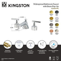 Widespread Bathroom Faucet, Sona, Two-Handle with Brass Pop-Up in Brushed Gold