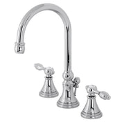Widespread Bathroom Faucet, Tudor, Two-Handle with Brass Pop-Up in Polished Chrome