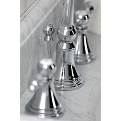 Widespread Bathroom Faucet, Tudor, Two-Handle with Brass Pop-Up in Polished Chrome