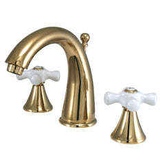 Widespread Bathroom Faucet, Tulare, Two Cross Handles in Polished Brass