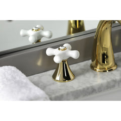 Widespread Bathroom Faucet, Tulare, Two Cross Handles in Polished Brass