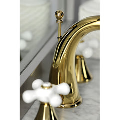 Widespread Bathroom Faucet, Tulare, Two Cross Handles in Polished Brass
